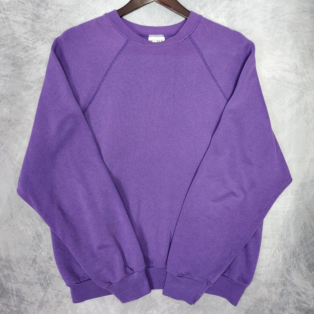 Vintage 90s Boxy Purple Blank Sweatshirt XL Raglan Crewneck Made in USA Tultex
